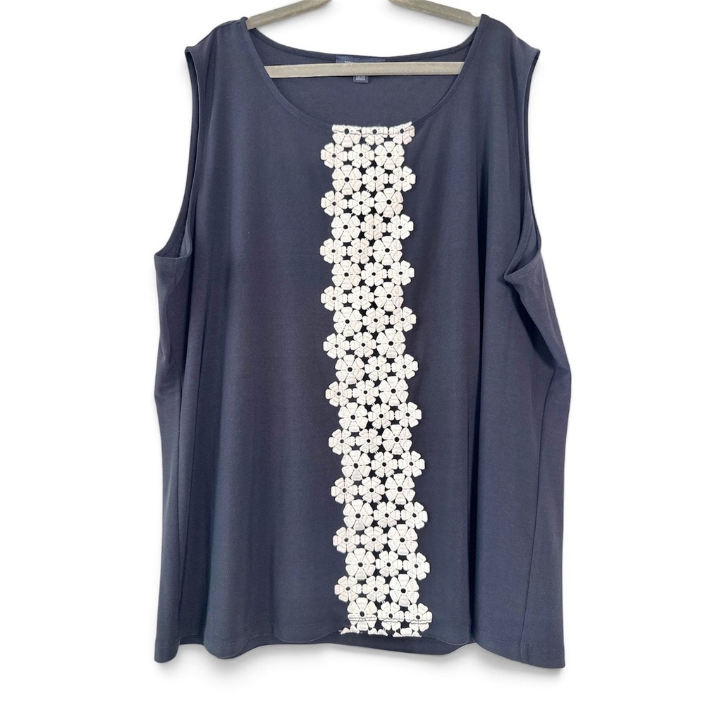 Tommy Hilfiger Sz XL Floral Crochet Appliqué Sleeveless Top Navy Coastal Preppy